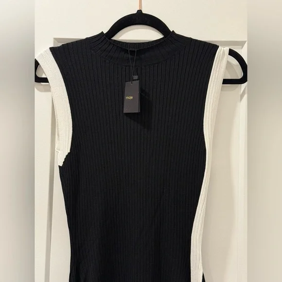 🆕 Maje Split & Contrasting Midi Ribbed Dress - Picture 7 of 11